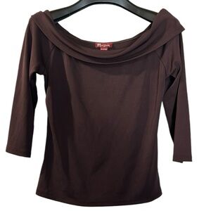 Monsoon women’s top brown cowl silk trimmed‎ size 8 pullover blouse